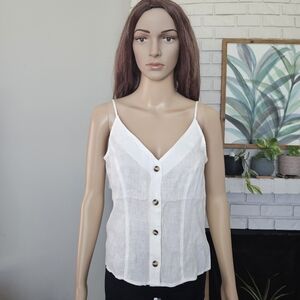 H&M white linen spaghetti strap blouse top button down v neck